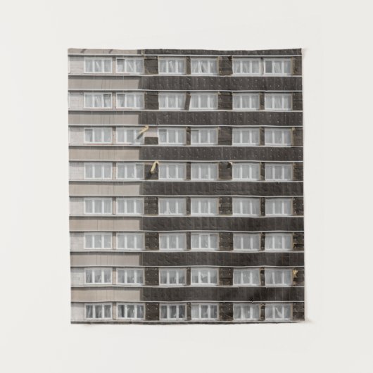 Bruin commercieel gebouw wandkleed (Voorkant)