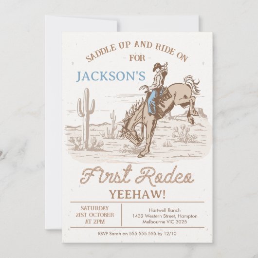  bruin cowboy eerste rodeo 1e verjaardag kaart (Voorkant)