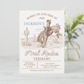  bruin cowboy eerste rodeo 1e verjaardag kaart (Staand voorkant)