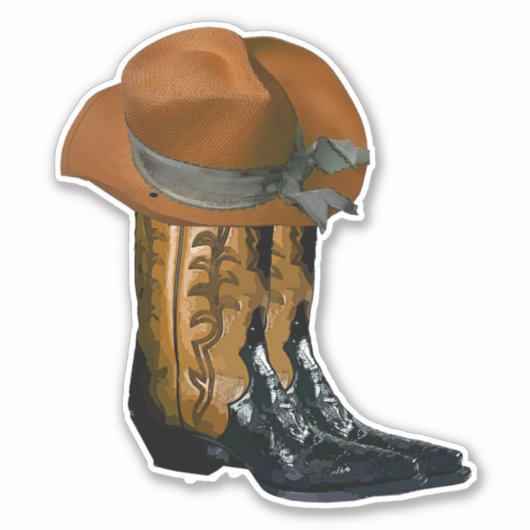 Bruin Cowboy pet en laarzen Country Westerne kunst Sticker (Voorkant)