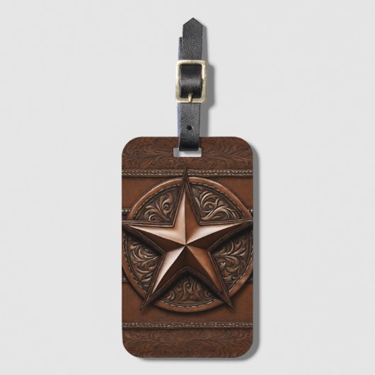 Bruin Cowboy Rustiek Western Land Texas Star Bagagelabel (Voorkant (verticaal))