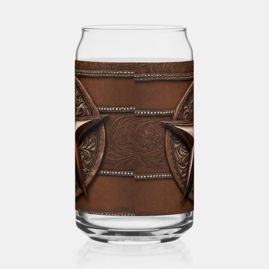 Bruin Cowboy Rustiek Western Land Texas Star Blikvorm Glas (Links)
