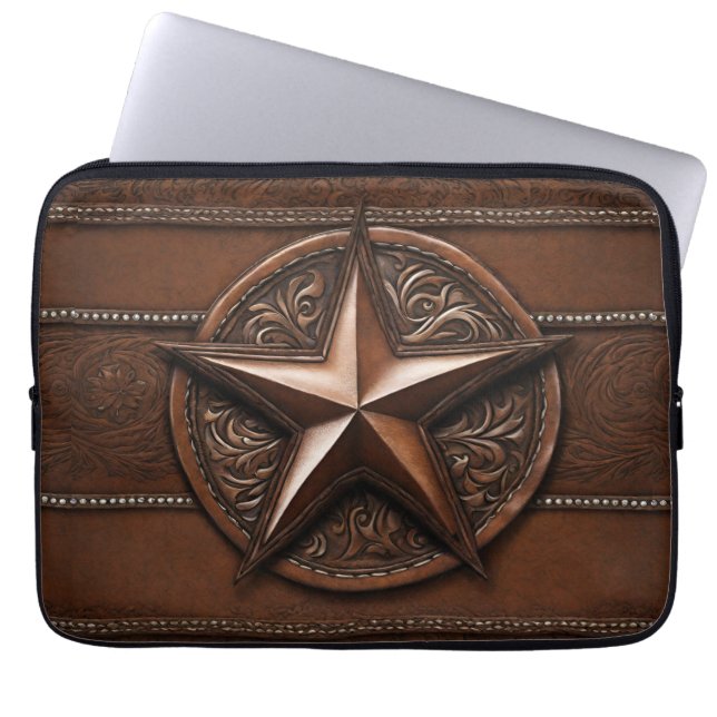 Bruin Cowboy Rustiek Western Land Texas Star Laptop Sleeve (Voorkant)