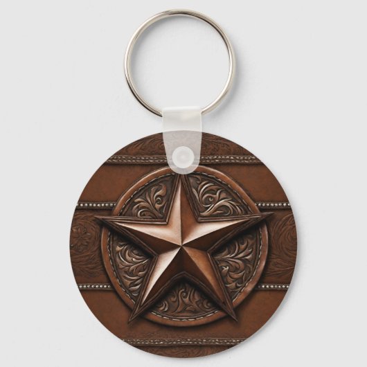 Bruin Cowboy Rustiek Western Land Texas Star Sleutelhanger (Voorkant)