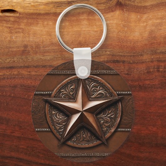 Bruin Cowboy Rustiek Western Land Texas Star Sleutelhanger (Voorkant)