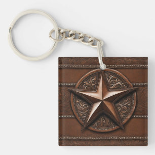 Bruin Cowboy Rustiek Western Land Texas Star Sleutelhanger