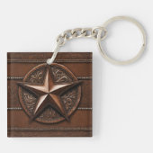 Bruin Cowboy Rustiek Western Land Texas Star Sleutelhanger (Achterkant)