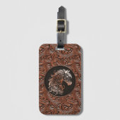 Bruin cowgirl bloemengereedschap lederen paardenho bagagelabel (Voorkant (verticaal))