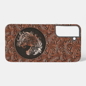 Bruin cowgirl bloemengereedschap lederen paardenho samsung galaxy hoesje (Achterkant horizontaal)