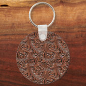 Bruin cowgirl bloemengereedschap lederen paardenho sleutelhanger (Achterkant)