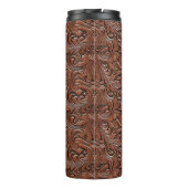 Bruin cowgirl bloemengereedschap lederen paardenho thermosbeker (Achterkant)