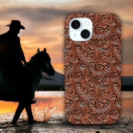 Bruin cowgirl cowboy floral tooled leder western iPhone 15 case