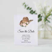 Bruin Cowgirl Pet met roze bloemen Bespaar de datu Uitnodiging Briefkaart (Staand voorkant)