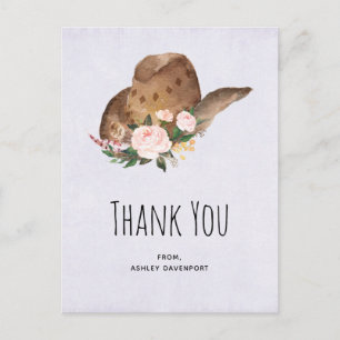 Bruin Cowgirl Pet met roze bloemen Dank je wel Briefkaart