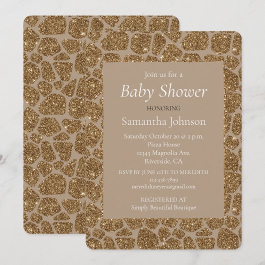 Bruin Cream Giraffe Afdrukken Glitter Baby shower Kaart (Voorkant / Achterkant)