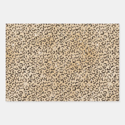 Bruin Cream Glitter Leopard Print Inpakpapier Vel (Voorkant)