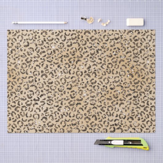 Bruin Cream Glitter Leopard Print Tissuepapier (Craft)