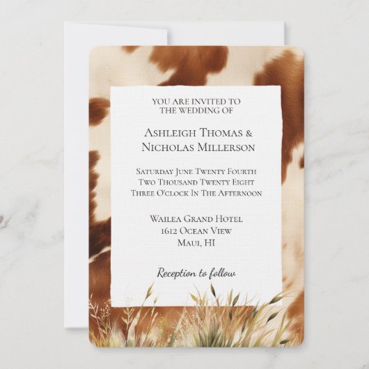 Bruin Cream Koeienhuid Bruiloft Kaart (Voorkant)