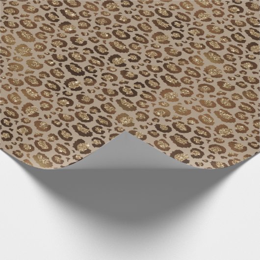 Bruin Cream Leopard Animal Print Glitter Cadeaupapier (Hoek)