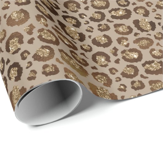 Bruin Cream Leopard Animal Print Glitter Cadeaupapier (Rol Hoek)