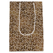 Bruin Cream Leopard Animal Print Glitter Medium Cadeauzakje (Achterkant)
