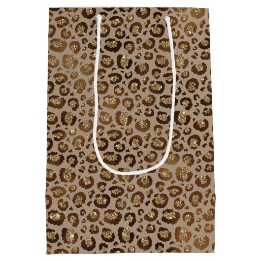 Bruin Cream Leopard Animal Print Glitter Medium Cadeauzakje (Achterkant)