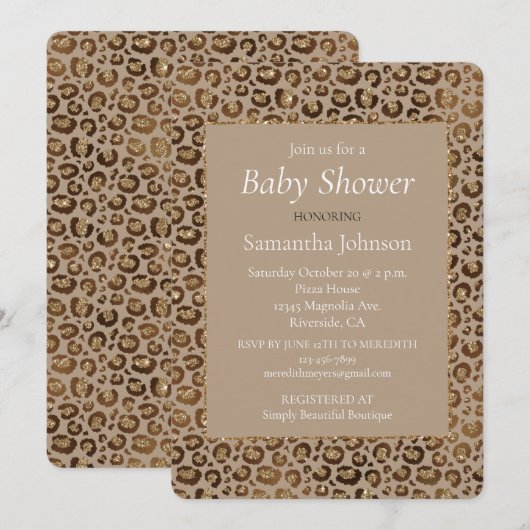 Bruin Cream Leopard Print Animal Print Glitter Kaart (Voorkant / Achterkant)