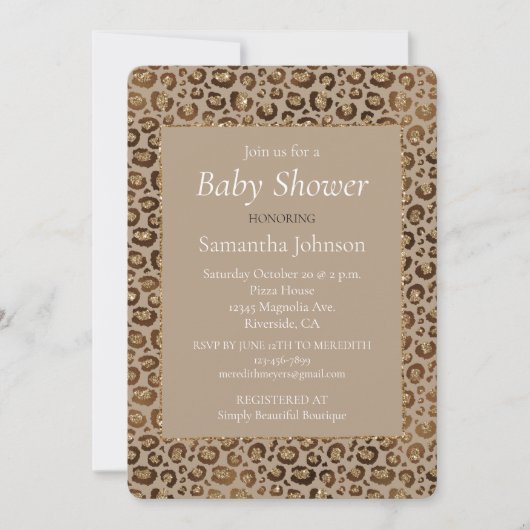 Bruin Cream Leopard Print Animal Print Glitter Kaart (Voorkant)