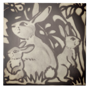 Bruin Cream Rabbit Floral Foliage Woodland Decor Tegeltje