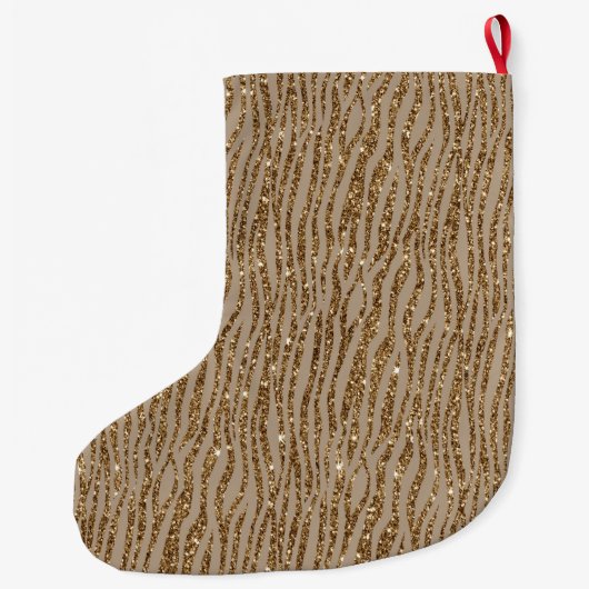 Bruin Cream Zebra Print Animal Glitter Grote Kerstsok (Achterkant)