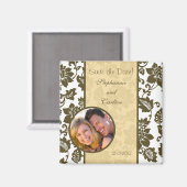 Bruin/Creme Bloemen Damask Aankondiging Magneet (Voorkant / Achterkant)