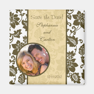 Bruin/Creme Bloemen Damask Aankondiging Magneet