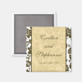 Bruin/Creme Bloemen Damast Bruiloft Magneet (Voorkant / Achterkant)