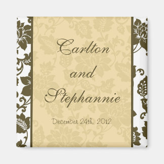 Bruin/Creme Bloemen Damast Bruiloft Magneet