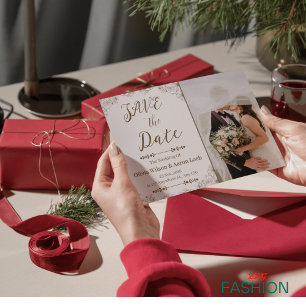 Bruin & Crème Minimaal Vintage Platte Huwelijks  Save The Date