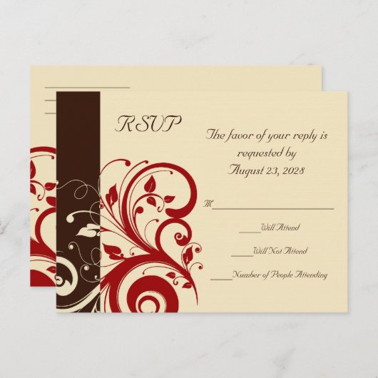 Bruin/Crème/Rood Omgekeerde Draaiing Uitnodiging Briefkaart (Voorkant / Achterkant)