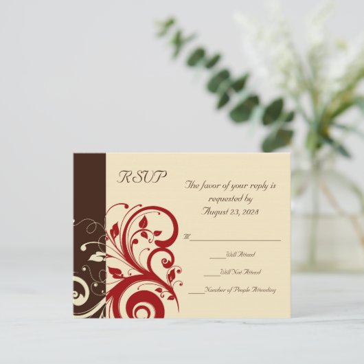 Bruin/Crème/Rood Omgekeerde Draaiing Uitnodiging Briefkaart (Staand voorkant)