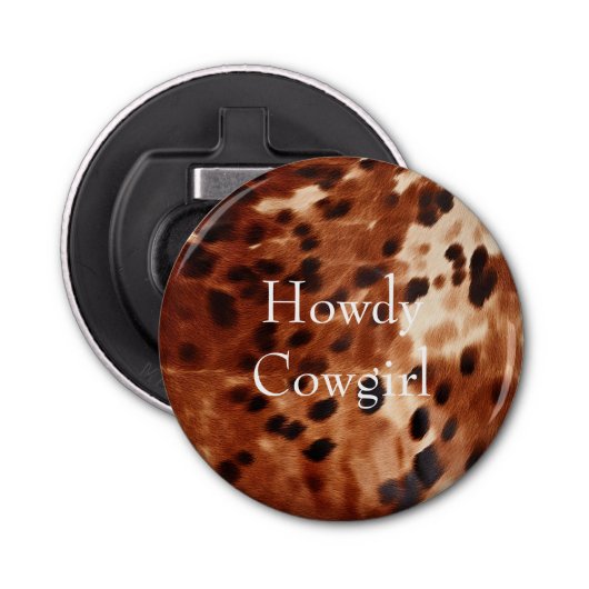 Bruin crème zwart Koeienhuid Button Flesopener (Voorkant)