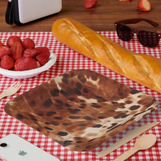 Bruin crème zwart Koeienhuid Papieren Bordje (Picknick)