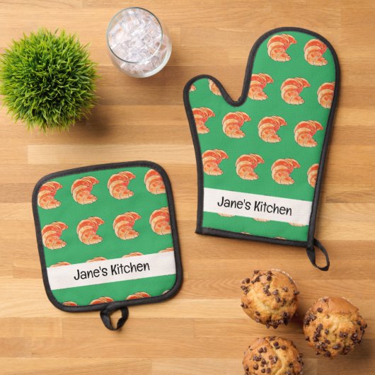 bruin croissantbrood ovenwant & pannenlap set (Top down)