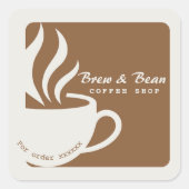 Bruin Custom koffiezaak logo vierkante sticker (Voorkant)