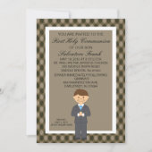 Bruin Cute First Community Boy Invitation Kaart (Voorkant)