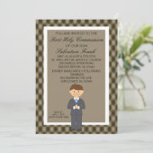 Bruin Cute First Community Boy Invitation Kaart (Staand voorkant)