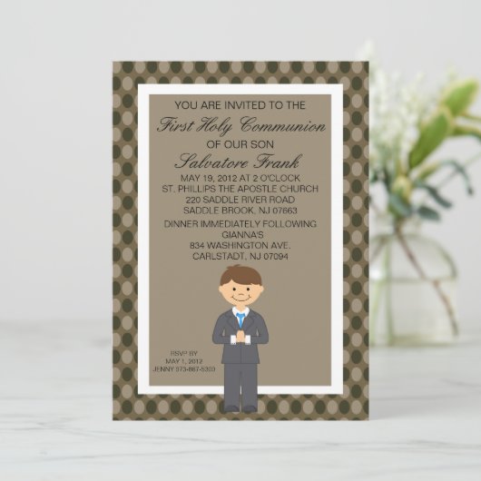 Bruin Cute First Community Boy Invitation Kaart (Staand voorkant)