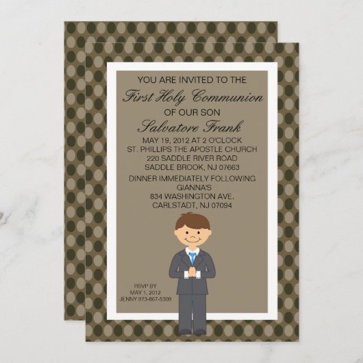 Bruin Cute First Community Boy Invitation Kaart (Voorkant / Achterkant)