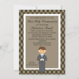 Bruin Cute First Community Boy Invitation Kaart