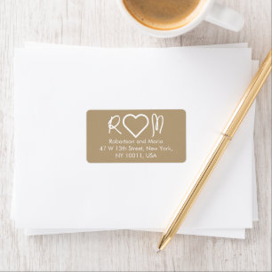 Bruin Cute Koppel Monogram Hart Retouradres Etiket