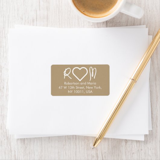 Bruin Cute Koppel Monogram Hart Retouradres Etiket (Insitu)