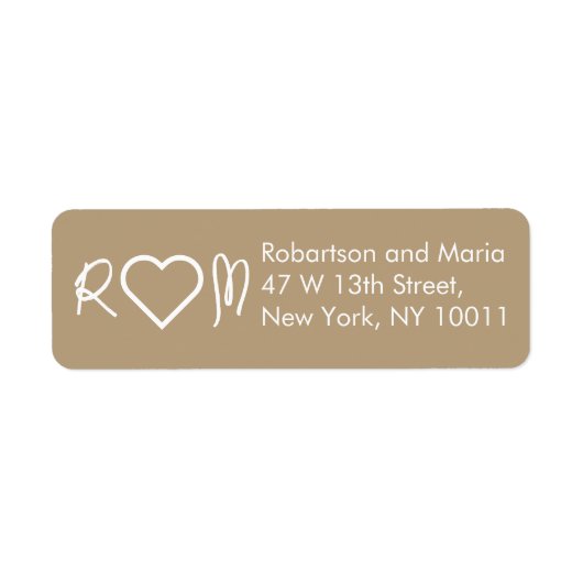 Bruin Cute Koppel Monogram Hart Retouradres Etiket (Voorkant)