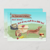 Bruin dachshund Dog-speelgoed, ons nieuwe thuis    Briefkaart (Voorkant / Achterkant)